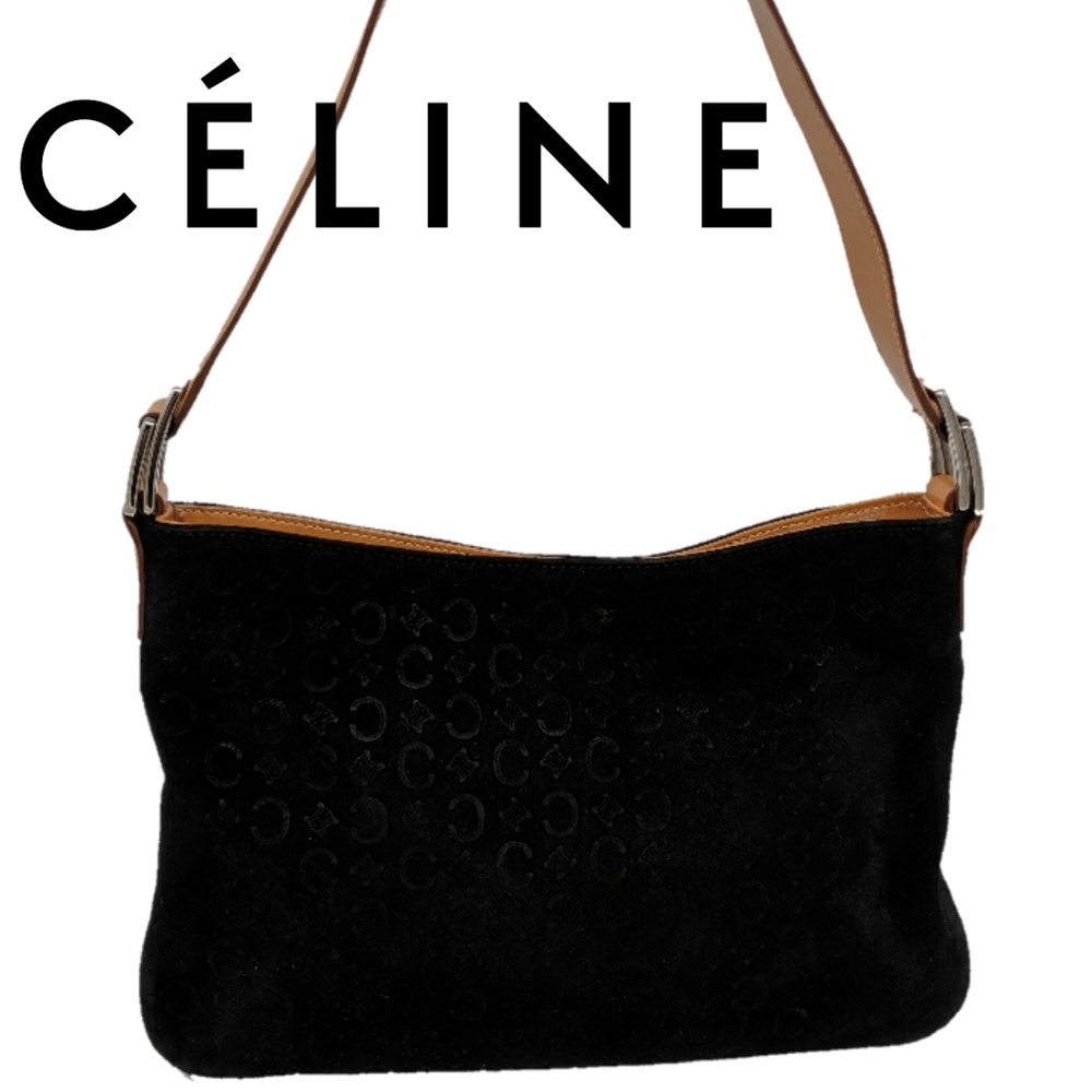 Celine Black Suede Monogram Logo Handbag